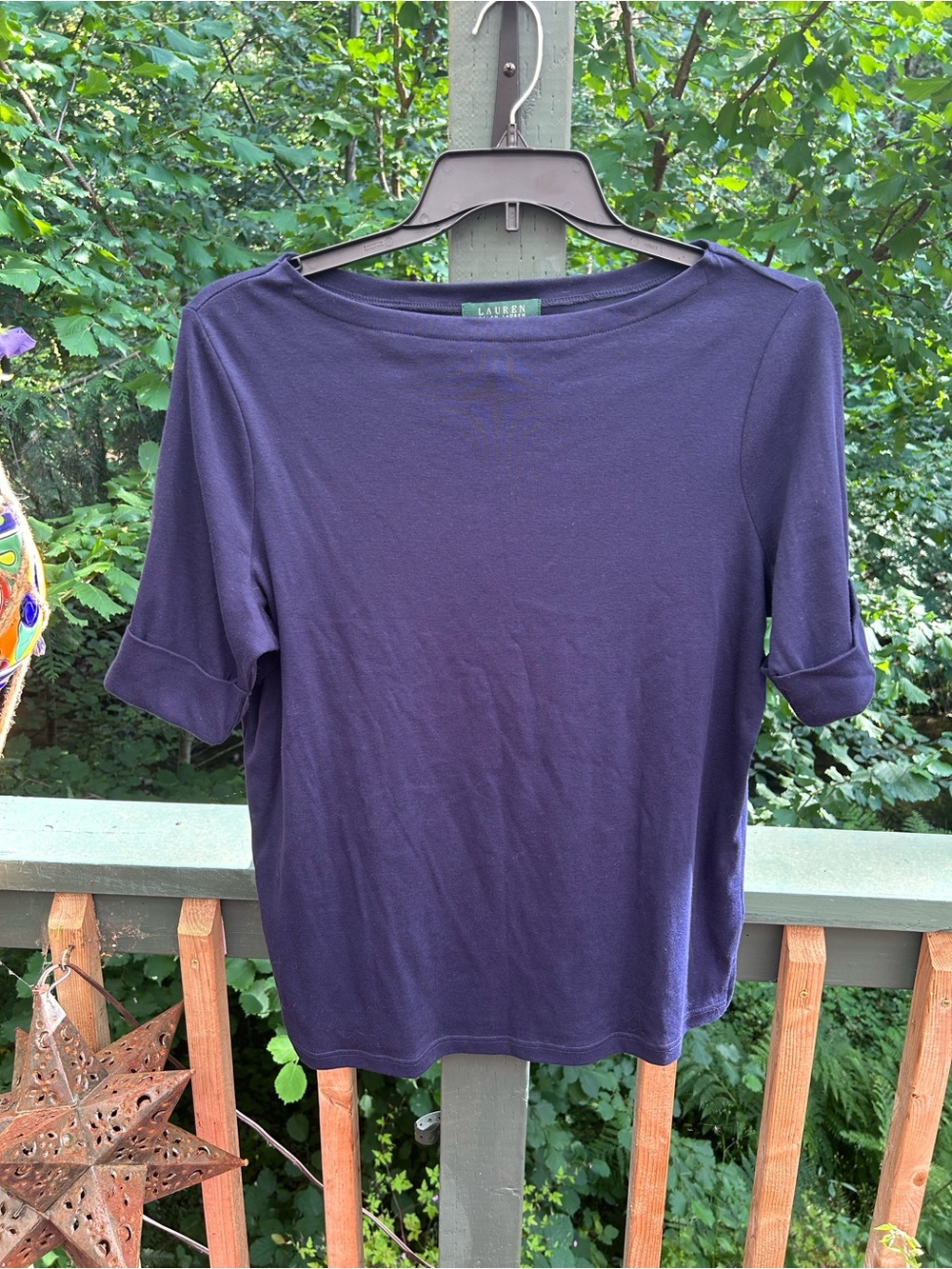 Lauren Ralph Lauren Navy Short-Sleeve Boatneck Top
